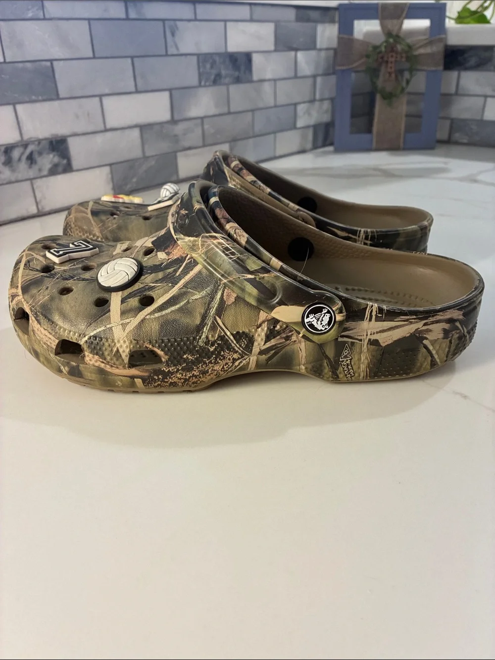 CROCS Kids' Camouflage Slip-On Clogs with Charms - Olive Green